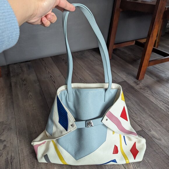 Akris Ai Medium Leather Shoulder Tote Special Edition Avant Garde Patchwork - Picture 3 of 16